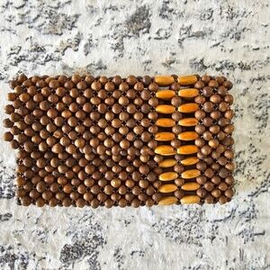 Handmade Korean Wood Beaded Boho Clutch Nature Neutral Earthy Hippie Crunchy